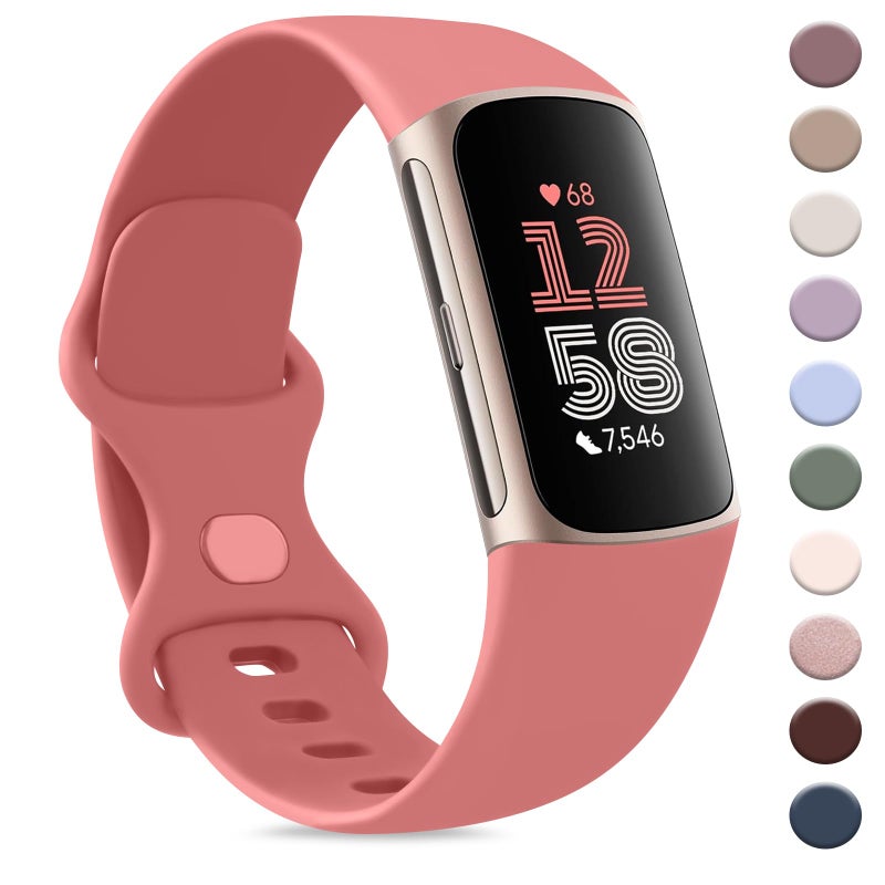 AK حزام AK Sport متوافق مع أساور Fitbit Charge 6 / Fitbit Charge 5 للنساء والرجال، أشرطة استبدال ناعمة كلاسيكية لأساور Fitbit Charge 6 / 5 متقدمة لمراقبة اللياقة البدنية والصحة (كورال) - Image 1