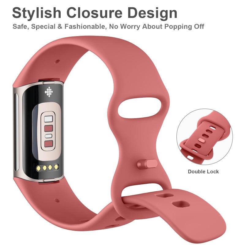 AK حزام AK Sport متوافق مع أساور Fitbit Charge 6 / Fitbit Charge 5 للنساء والرجال، أشرطة استبدال ناعمة كلاسيكية لأساور Fitbit Charge 6 / 5 متقدمة لمراقبة اللياقة البدنية والصحة (كورال) - Image 4