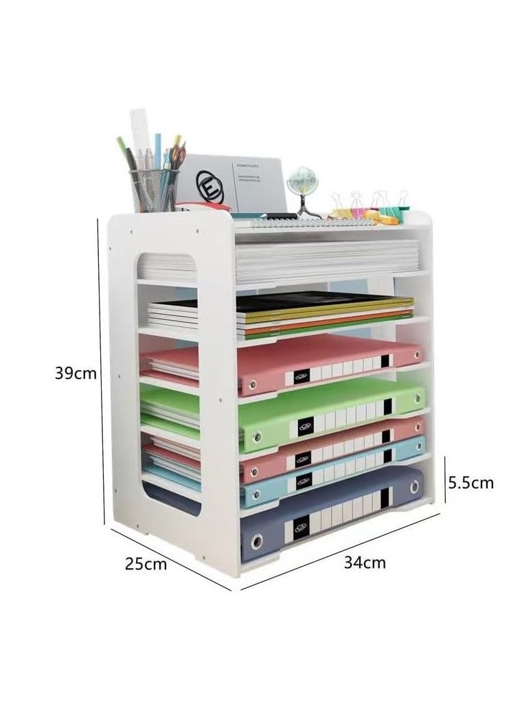 CityRiya-Long Vertical Thwartwise File Rack 7-Tier Desktop File Holder with Pencil Holder for Office Home Magazine Storage Shelf Documents Organizer Stand Paper Letter Sorter Tray for Desk  - Image 2