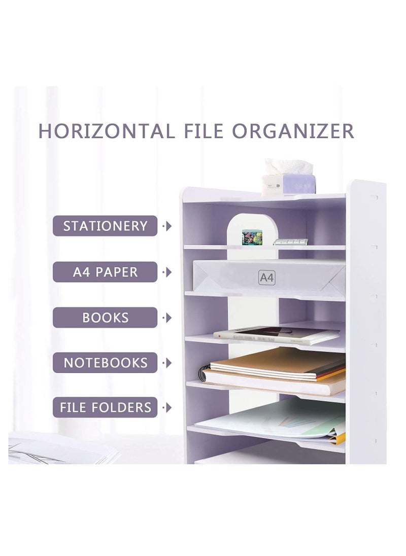 CityRiya-Long Vertical Thwartwise File Rack 7-Tier Desktop File Holder with Pencil Holder for Office Home Magazine Storage Shelf Documents Organizer Stand Paper Letter Sorter Tray for Desk  - Image 3