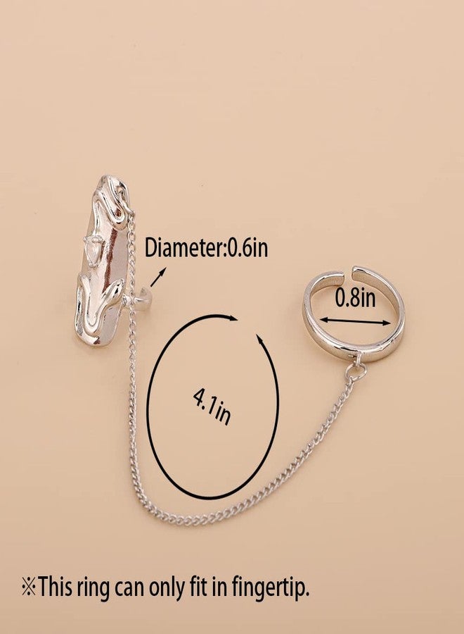 Rumtock 4pcs Punk Silver Fingertip Protective Nail Rings Set with Knuckle Chain Ring Manicure Jewelry for Women Gilrs - Image 4