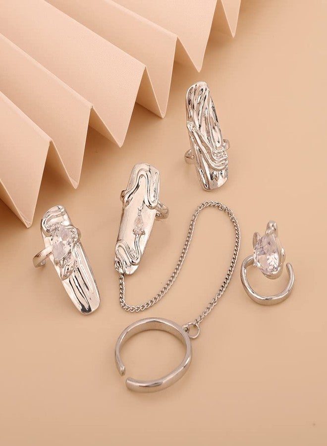 Rumtock 4pcs Punk Silver Fingertip Protective Nail Rings Set with Knuckle Chain Ring Manicure Jewelry for Women Gilrs - Image 3