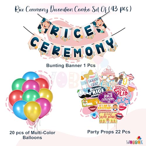 WOBBOX Annaprashan Party Props with Rice Ceremony Blue Color Bunting Banner & Balloon, Annaprashan Party Decoration (46 Pcs Combo) - Image 2