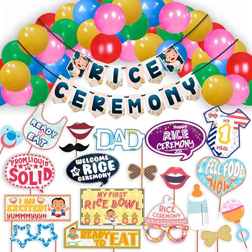 WOBBOX Annaprashan Party Props with Rice Ceremony Blue Color Bunting Banner & Balloon, Annaprashan Party Decoration (46 Pcs Combo) - Image 1