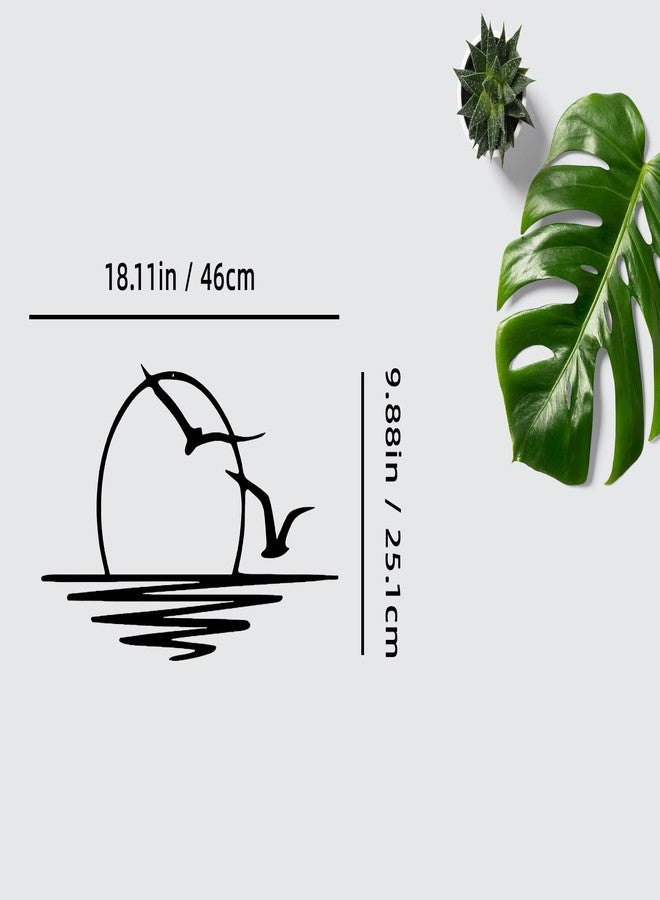 Benziso Sun Metal Wall Art Abstract Sunset with Seagulls Metal Wall Decor Minimalist Sunrise Line Art for Living Room Kitchen Bathroom Indoor Outdoor - Image 2