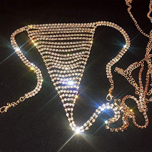 Aimimier Rhinestone Panties Thong Summer Beach Bikini Body Chain Crystal Underwear Belly Waist Chain for Women and Girls (Gold) - Image 3