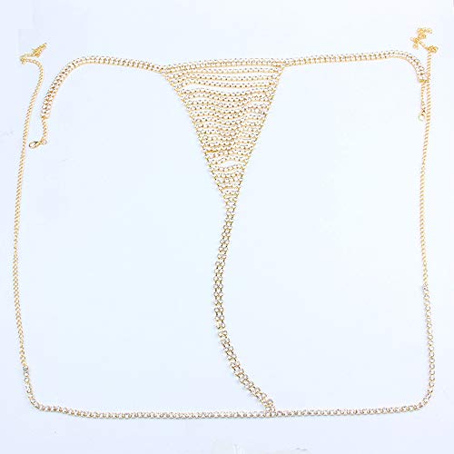 Aimimier Rhinestone Panties Thong Summer Beach Bikini Body Chain Crystal Underwear Belly Waist Chain for Women and Girls (Gold) - Image 5