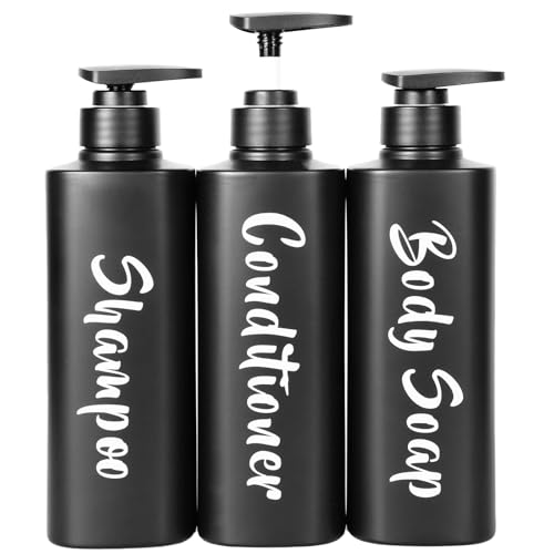AUMIO 169oz Bathroom Soap Dispenser Set Refillable Shampoo and Conditioner Bottles Empty Bottles with Pump for Shampoo Conditioner or Body Wash Matte Black Shower Dispensers Set of 3