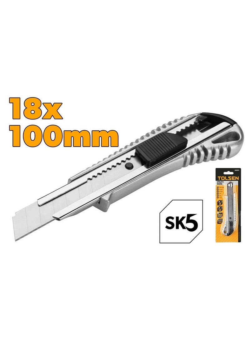 Tolsen Snap-Off Blade Knife – Model 30002, 18x100mm, Heavy-Duty Aluminium Body - Image 1