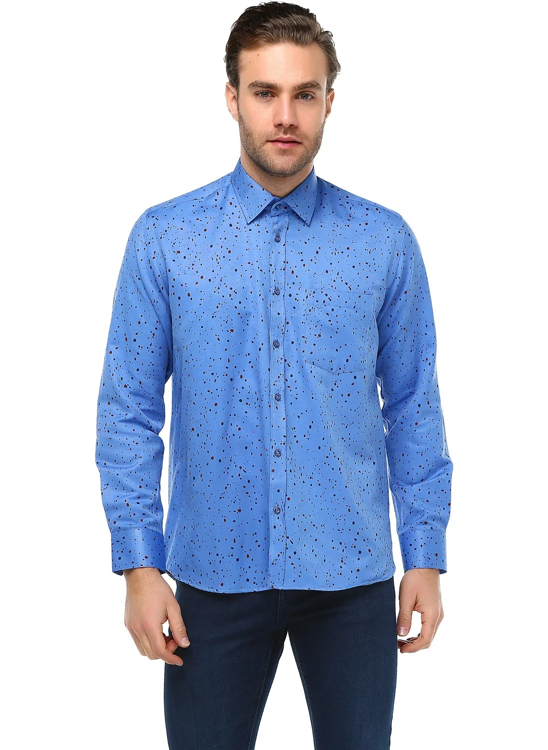 فاريتا Men's Blue Cotton Long Sleeve Shirt with Pocket