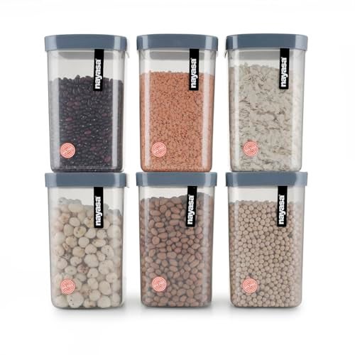 Nayasa Fusion 1.5 Litres BPA Free Food Grade Airtight Kitchen Storage Stackable Containers - Set of 6 | Grey - Image 1