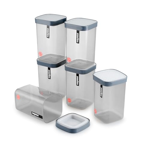 Nayasa Fusion 1.5 Litres BPA Free Food Grade Airtight Kitchen Storage Stackable Containers - Set of 6 | Grey - Image 2