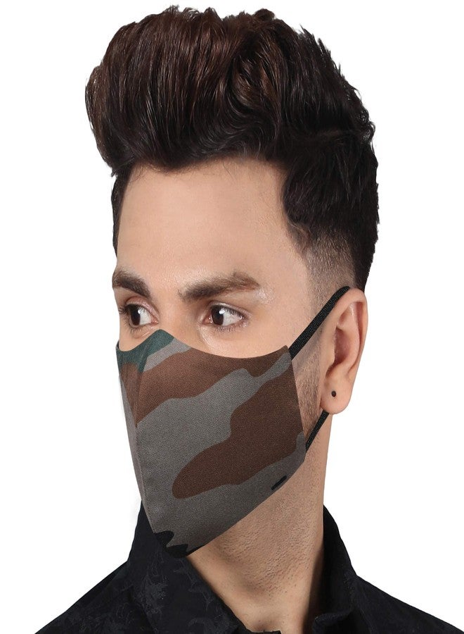 MASQ By Q-One Konark 4 Layer, Reusable, with Ear Adjusters, Anti-Bacterial (BFE>99%) Cotton Cloth Face Mask for Men, Boys (XL, Black-Green-Camouflage, Pack of 3) - Image 2