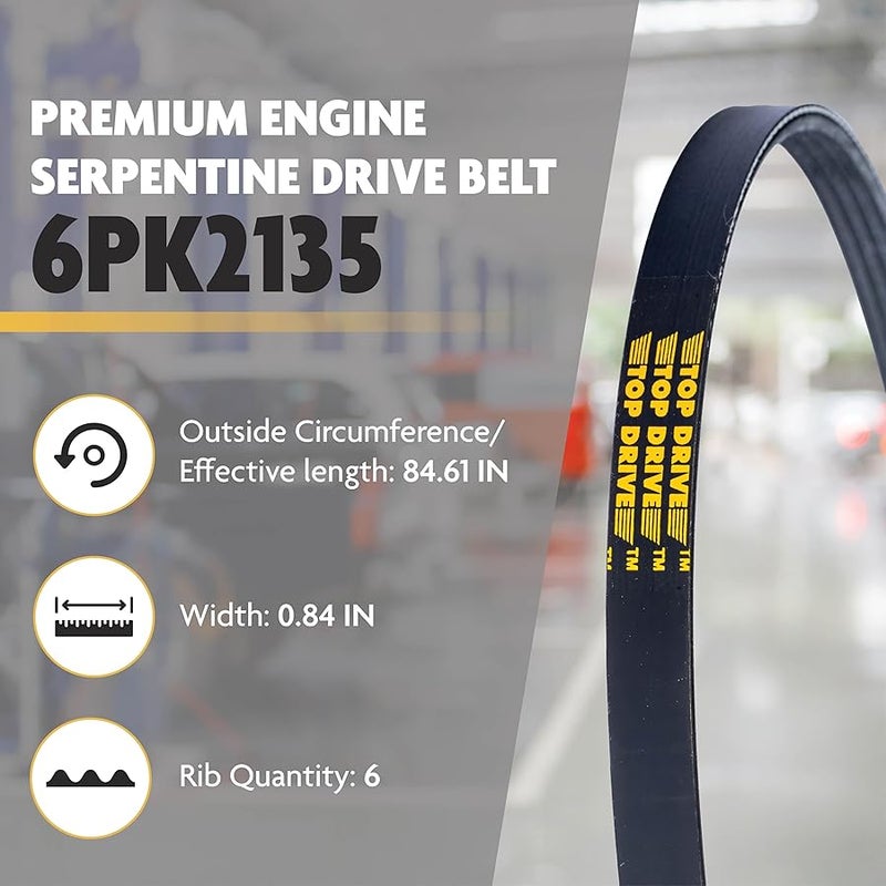 Top Drive, 6PK2135, Premium Engine Serpentine Drive Belt, Equivalent References - K060841, 5060840 - Image 3