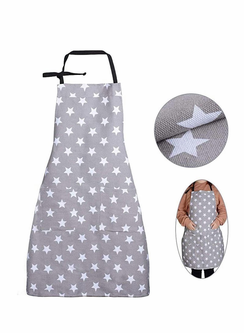 Suntown Cooking Apron, Chefs Kitchen Apron Cotton Canvas Apron with Two Pockets Fashion Star Pattern Aprons for Women and Men Chef Kitchen, Grill, Restaurant, Garden, Coffee House(2 Pcs) - Image 2