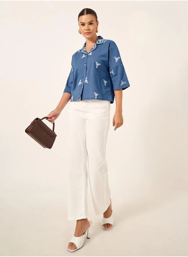 ستايلي Styli Embroidered Notch Lapel Buttoned Top