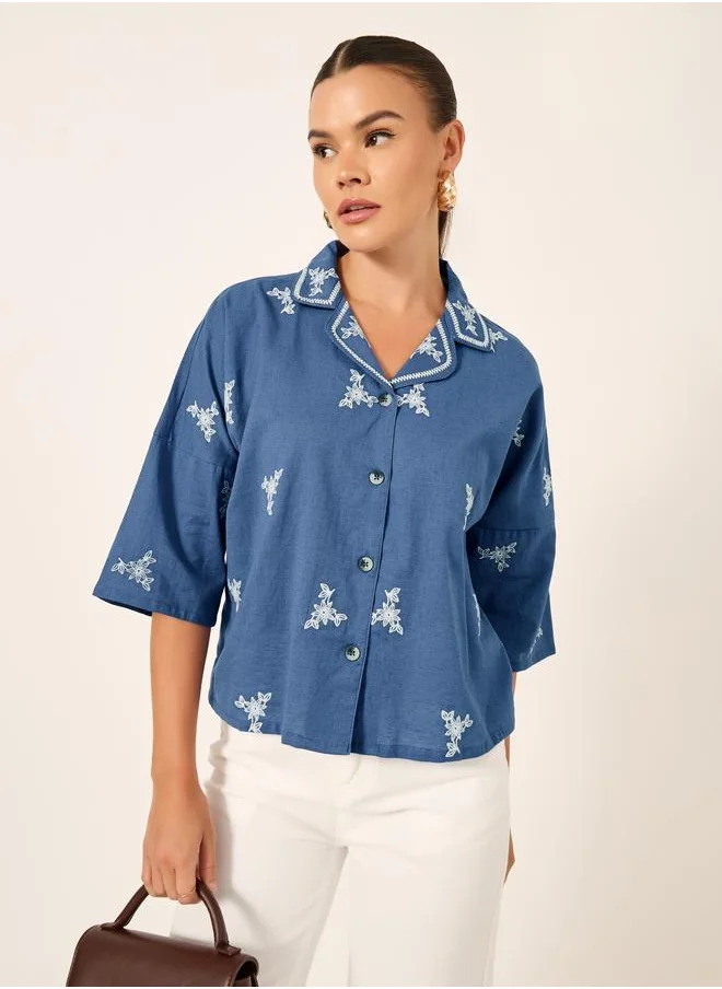 ستايلي Styli Embroidered Notch Lapel Buttoned Top