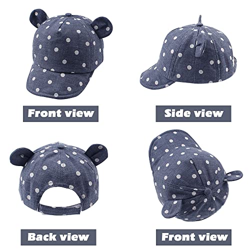 JANGANNSA Polka Baby Baseball Caps Infant Toddler Sun Cap Boys Girls Summer Hat with Bear Ears 6-24Months (6-24 Months,Polka Navy) - Image 2