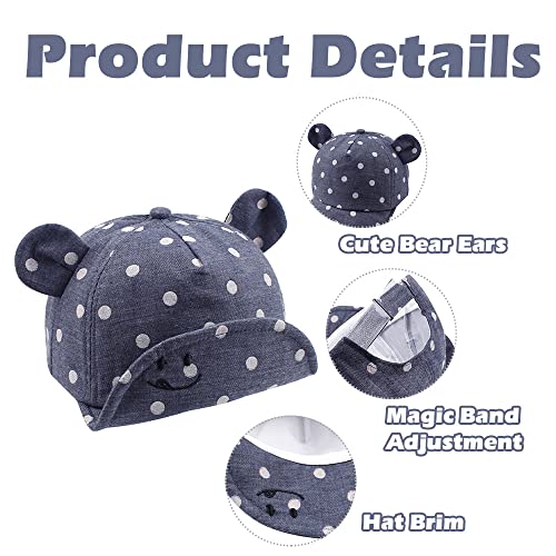 JANGANNSA Polka Baby Baseball Caps Infant Toddler Sun Cap Boys Girls Summer Hat with Bear Ears 6-24Months (6-24 Months,Polka Navy) - Image 3