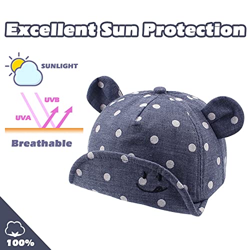 JANGANNSA Polka Baby Baseball Caps Infant Toddler Sun Cap Boys Girls Summer Hat with Bear Ears 6-24Months (6-24 Months,Polka Navy) - Image 4