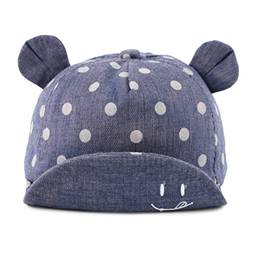 JANGANNSA Polka Baby Baseball Caps Infant Toddler Sun Cap Boys Girls Summer Hat with Bear Ears 6-24Months (6-24 Months,Polka Navy) - Image 1