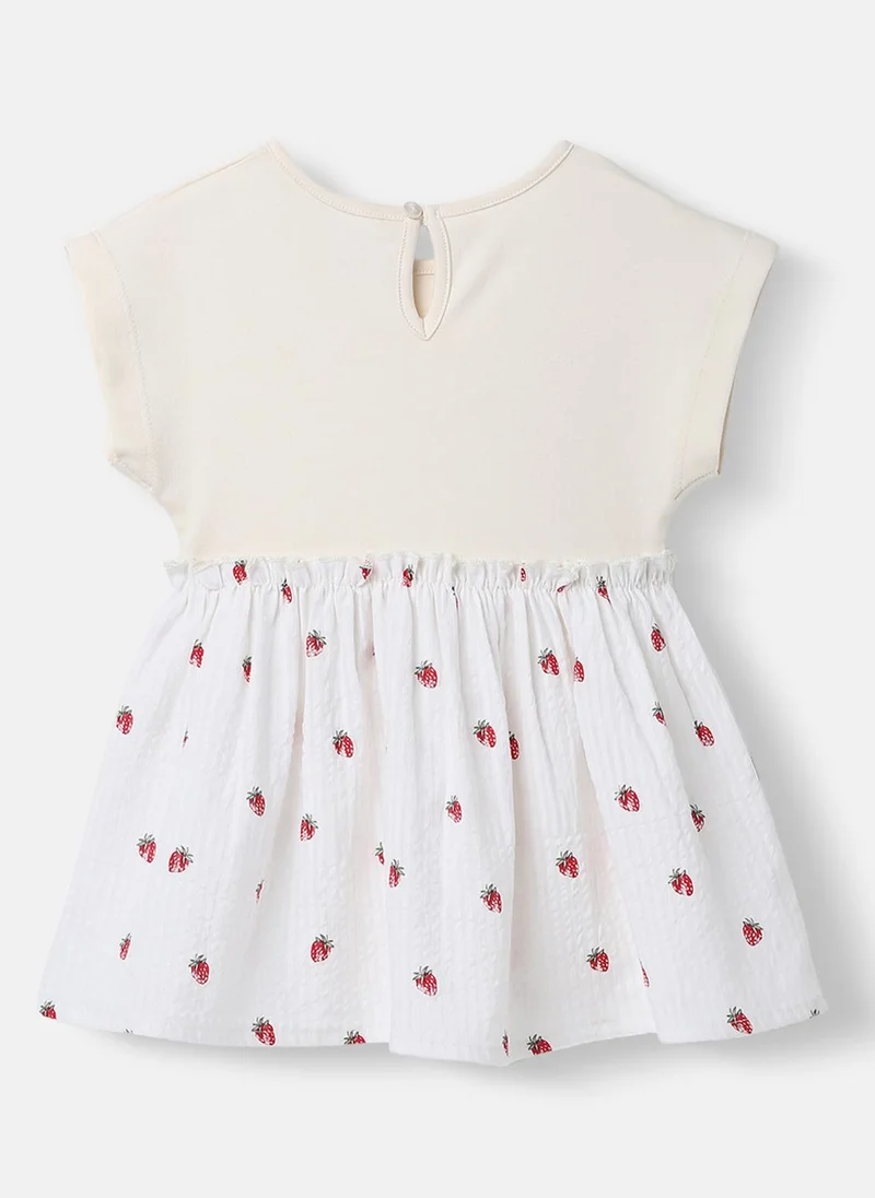 Nautinati Girls’ Cotton Dress | Strawberry Print |Rabit Badge | 3-24 Months