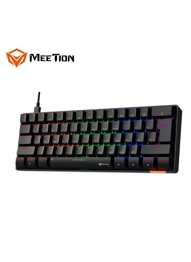MEETION MT-MK005 RGB Backlit Mini 61-Key Wired Mechanical Gaming Keyboard – Compact 60% Layout with Responsive Blue Switches, Full Anti-Ghosting, Durable Double Injection Keycaps, Customizable RGB Lighting, Low Latency for Pro Gamers – Black - Image 3