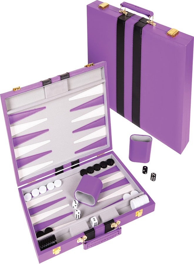 Crazy Games Backgammon Set 15 inch, Medium - Classic Board for Adults and Kids with Premium Leather Case - Includes Strategy & Tip Guide (Purple) - Image 3