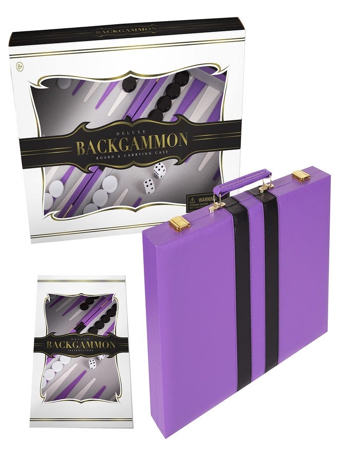 Crazy Games Backgammon Set 15 inch, Medium - Classic Board for Adults and Kids with Premium Leather Case - Includes Strategy & Tip Guide (Purple) - Image 2