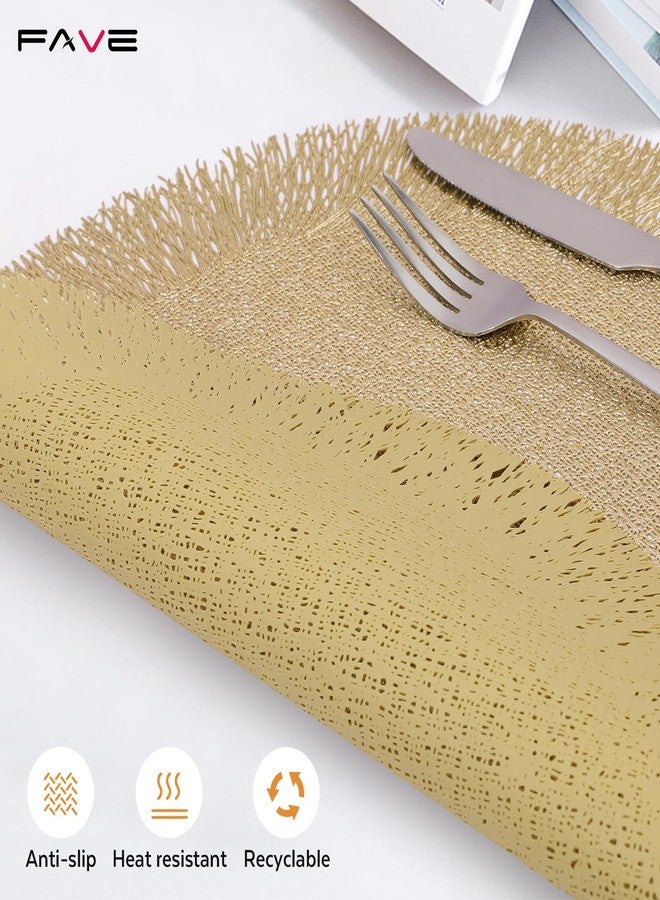 FAVE Gold Round Vinyl Placemats Set of 6- Washable Hollow Out Fringe Place Mats for Table Decoration, Daily Table Use, Holiday Decoration(15 * 15,6PCS) - Image 4