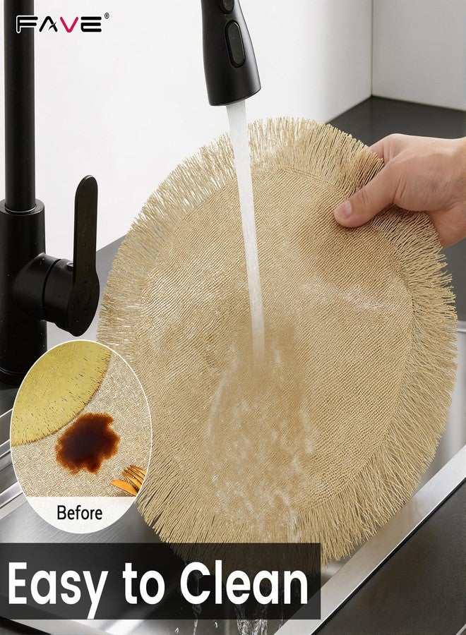FAVE Gold Round Vinyl Placemats Set of 6- Washable Hollow Out Fringe Place Mats for Table Decoration, Daily Table Use, Holiday Decoration(15 * 15,6PCS) - Image 5