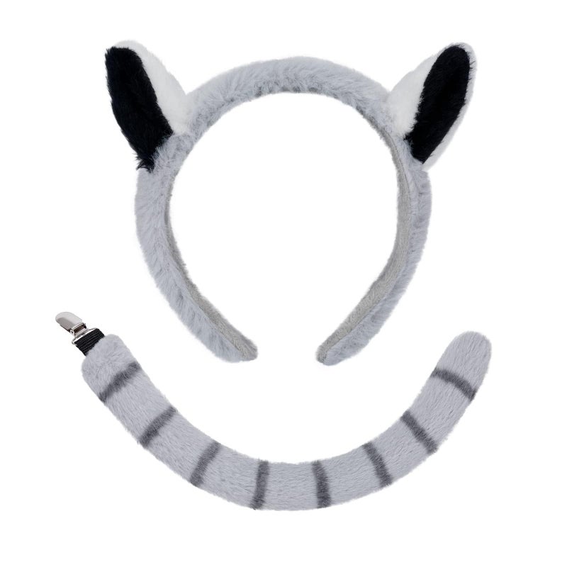 Luckam Raccoon Costume Set Raccoon Ears and Tail Set with Raccoon Headband and Raccoon Tail for Animal Costume Cosplay Birthday Party Accessories  Fancy Dress Party Supplies - Image 1