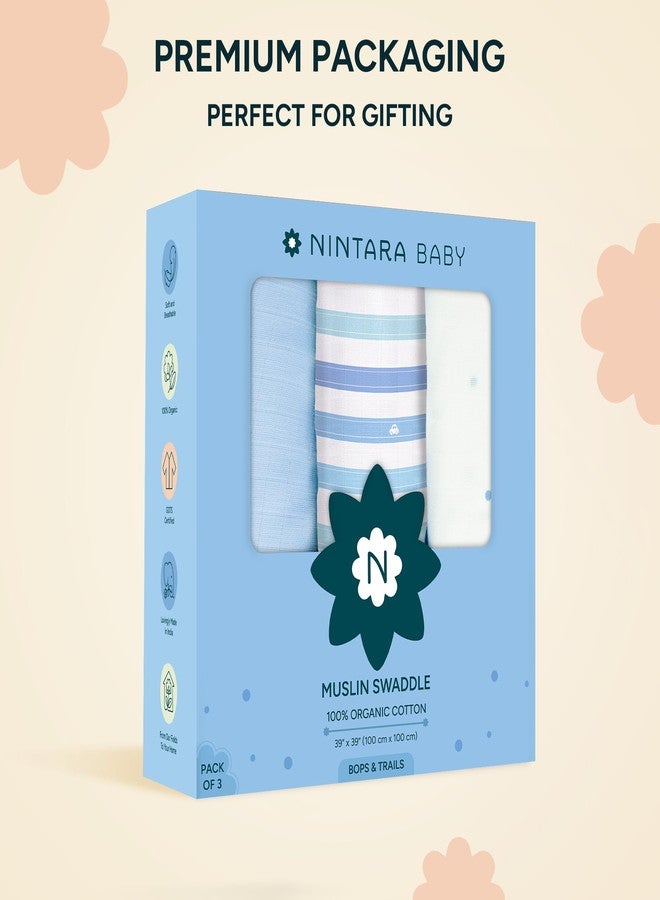 NINTARABABY قماط نينتارابيبي - قطن موسلين عضوي فاخر 100%، 100 سم × 100 سم، فائق النعومة، يسمح بمرور الهواء وخفيف الوزن، مضاد للحساسية، هدية مثالية للمواليد الذكور، عبوة من 3 قطع - Image 4