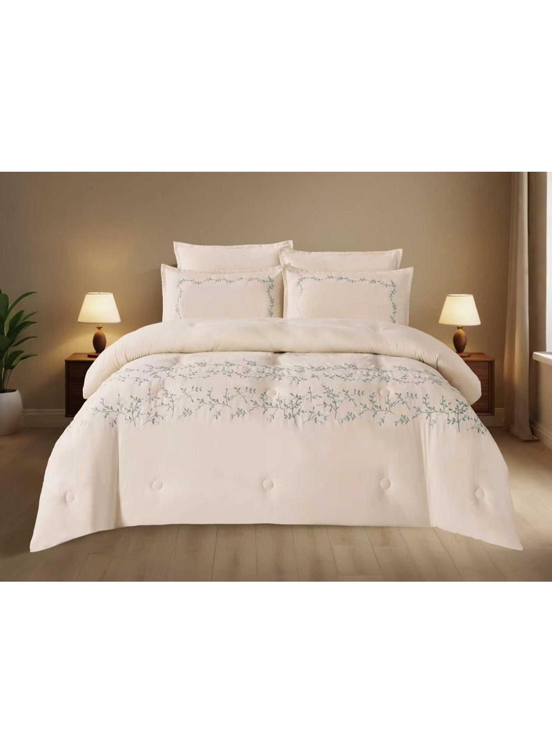 King Size Duvet Set, 6 Piece, Embroidered Design, Duvet 220x240 cm, Fitted Sheet 200x200 cm, Pillow Covers 50x75 cm