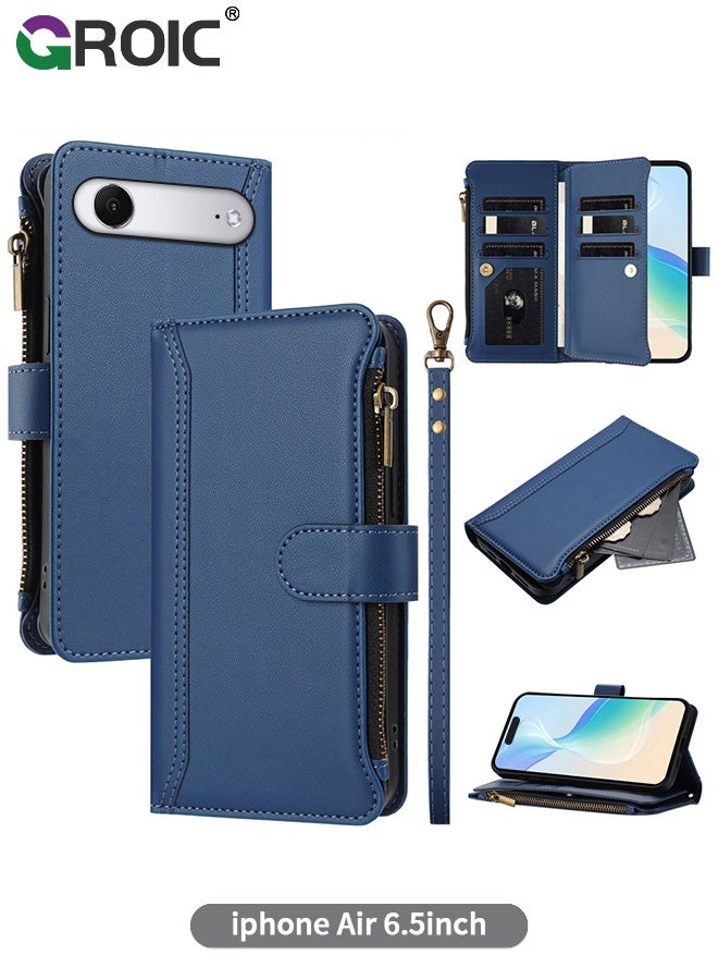 GROIC Compatible with iPhone 17 Air Wallet Case, PU Leather Phone Case for iPhone 17 Air,Flip Shockproof iPhone 17 Air Phone Cover,Strap Zipper Pocket Credit Card Holder Slots iPhone 17 Air Phone Shell 6.5 inch - Image 1