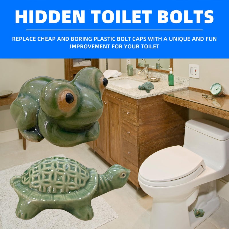 LJZP 4Pcs Toilet Bolt Caps, Ceramic Toilet Bolt Covers Frog & Turtle Toilet Bolt Covers Decorative, Toilet Floor Bolt Caps for Bathroom Cute Decor - Image 3