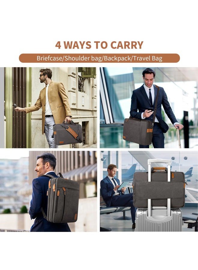 ESTARER Laptop Computer Bag for Men 3 In 1, 17-17.3 Inch Laptop Messenger Bag for Business/Work/Travel, Convertible Backpack Briefcase Water resistant Canvas Laptop Backpack (Grey) - Image 2