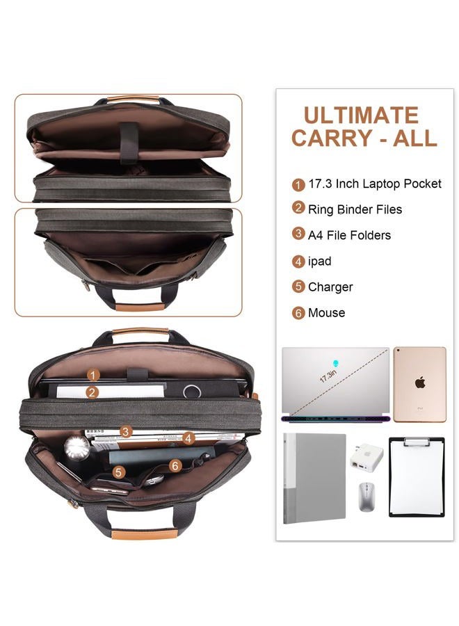 ESTARER Laptop Computer Bag for Men 3 In 1, 17-17.3 Inch Laptop Messenger Bag for Business/Work/Travel, Convertible Backpack Briefcase Water resistant Canvas Laptop Backpack (Grey) - Image 3