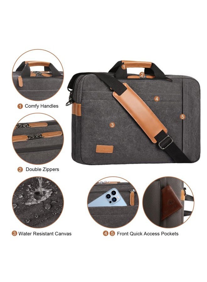 ESTARER Laptop Computer Bag for Men 3 In 1, 17-17.3 Inch Laptop Messenger Bag for Business/Work/Travel, Convertible Backpack Briefcase Water resistant Canvas Laptop Backpack (Grey) - Image 4