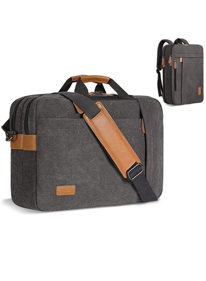 ESTARER Laptop Computer Bag for Men 3 In 1, 17-17.3 Inch Laptop Messenger Bag for Business/Work/Travel, Convertible Backpack Briefcase Water resistant Canvas Laptop Backpack (Grey) - Image 1