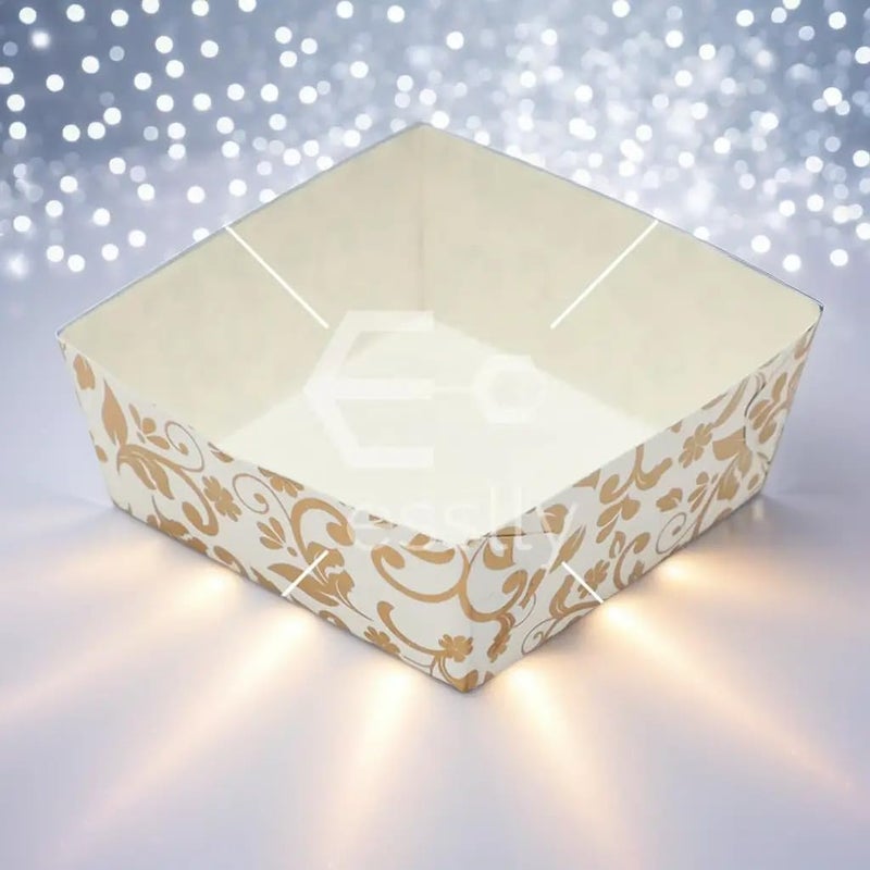 Esslly Bake N Serve Paper Disposable Brownie Mould Gold Floral Design50 x 50 x 2540g Capacity Pack of 50 Perfect for Baking Serving with Style - Image 2