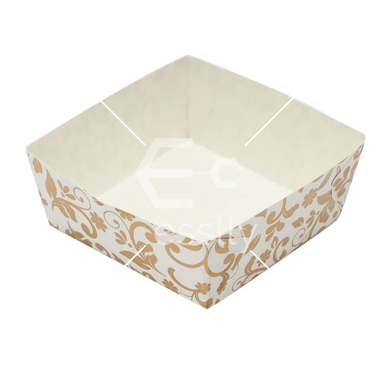 Esslly Bake N Serve Paper Disposable Brownie Mould Gold Floral Design50 x 50 x 2540g Capacity Pack of 50 Perfect for Baking Serving with Style - Image 1