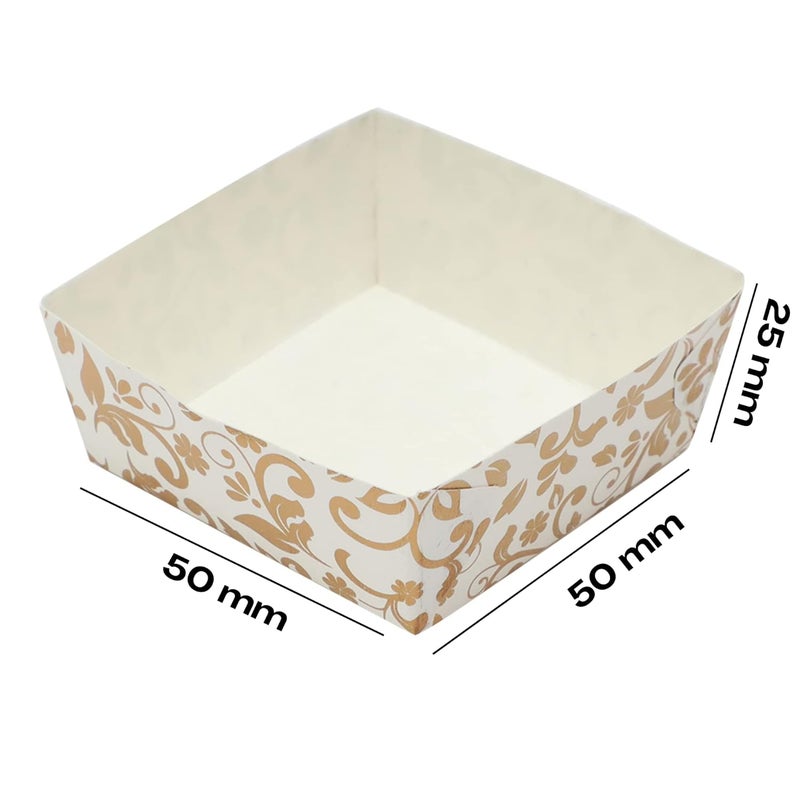 Esslly Bake N Serve Paper Disposable Brownie Mould Gold Floral Design50 x 50 x 2540g Capacity Pack of 50 Perfect for Baking Serving with Style - Image 3