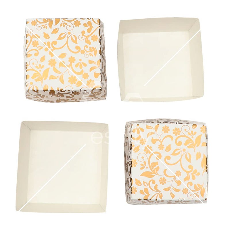 Esslly Bake N Serve Paper Disposable Brownie Mould Gold Floral Design50 x 50 x 2540g Capacity Pack of 50 Perfect for Baking Serving with Style - Image 5