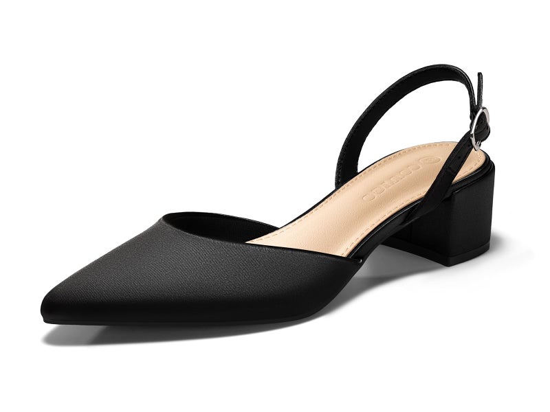 Coutgo Womens Low Chunky Heels Slingback Closed Pointed Toe Pumps Party Wedding Dress Shoes, Black, Size 8.5 - Image 1
