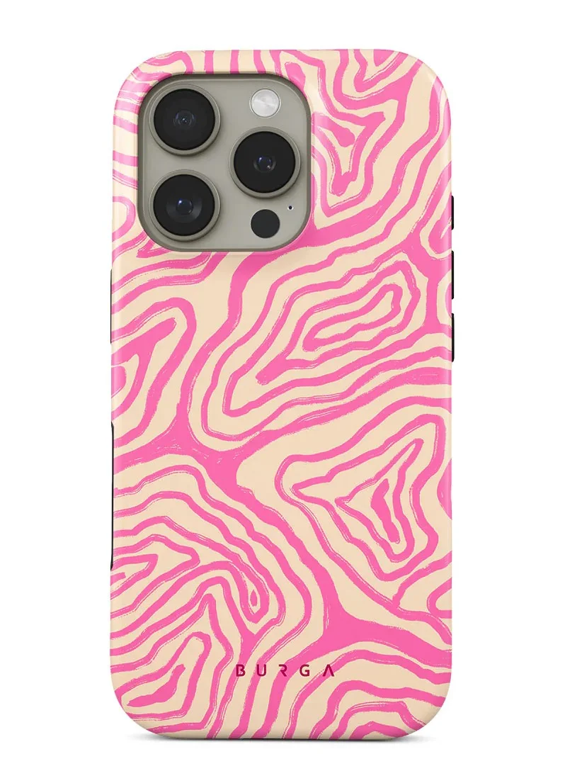 BURGA iPhone 16 Pro Case, 2 Piece Hard Shell + TPU Interior, Shock Absorption, All Port Accessible, Raised Bezel For Screen & Camera Protection, Never Fading HQ Print, Pink Shores