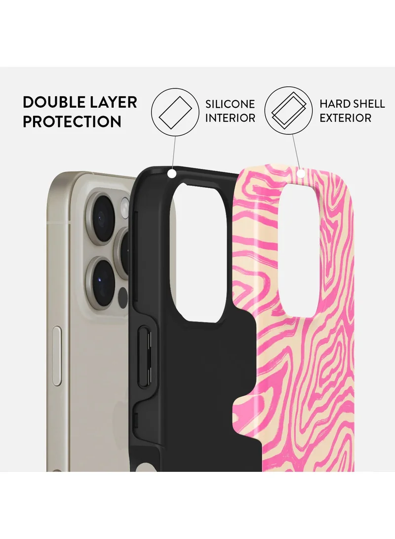 BURGA iPhone 16 Pro Case, 2 Piece Hard Shell + TPU Interior, Shock Absorption, All Port Accessible, Raised Bezel For Screen & Camera Protection, Never Fading HQ Print, Pink Shores