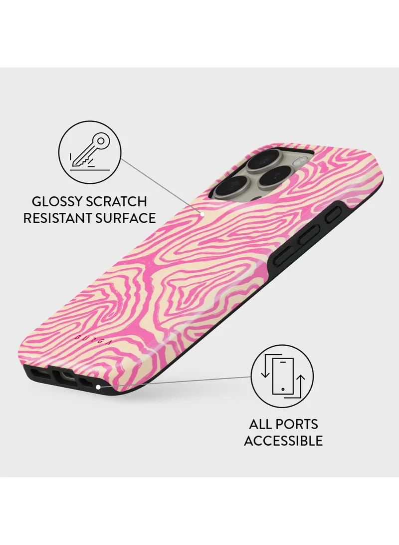 BURGA iPhone 16 Pro Case, 2 Piece Hard Shell + TPU Interior, Shock Absorption, All Port Accessible, Raised Bezel For Screen & Camera Protection, Never Fading HQ Print, Pink Shores