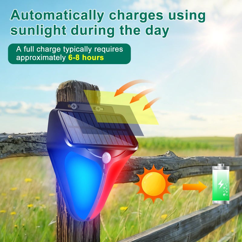 Aolyty Solar Strobe Warning Lights with 90DB Alarm Outdoor 2Pack, 4 Working Modes Solar Power Motion Sensor Alarm Light Waterproof Security Siren Light for Fence Pasture Home Farm Barn Villa Yard - Image 2