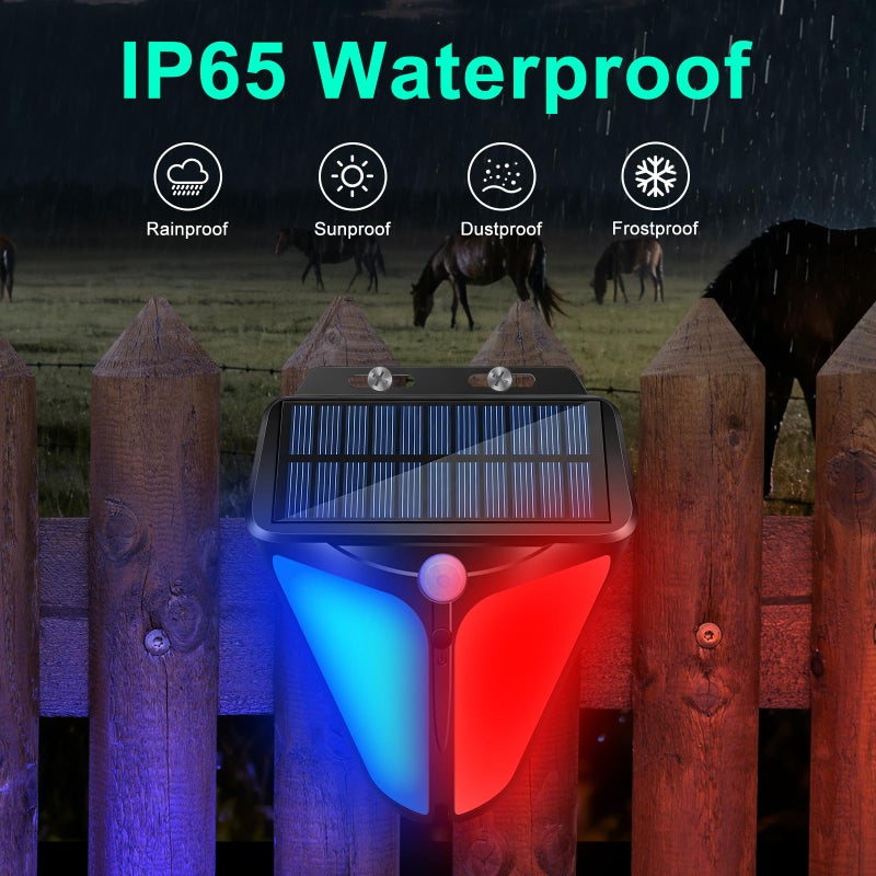 Aolyty Solar Strobe Warning Lights with 90DB Alarm Outdoor 2Pack, 4 Working Modes Solar Power Motion Sensor Alarm Light Waterproof Security Siren Light for Fence Pasture Home Farm Barn Villa Yard - Image 4